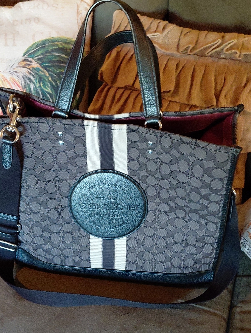Coach Dempsey Tote Bag 40 In Signature Jacquard With Coach Patch